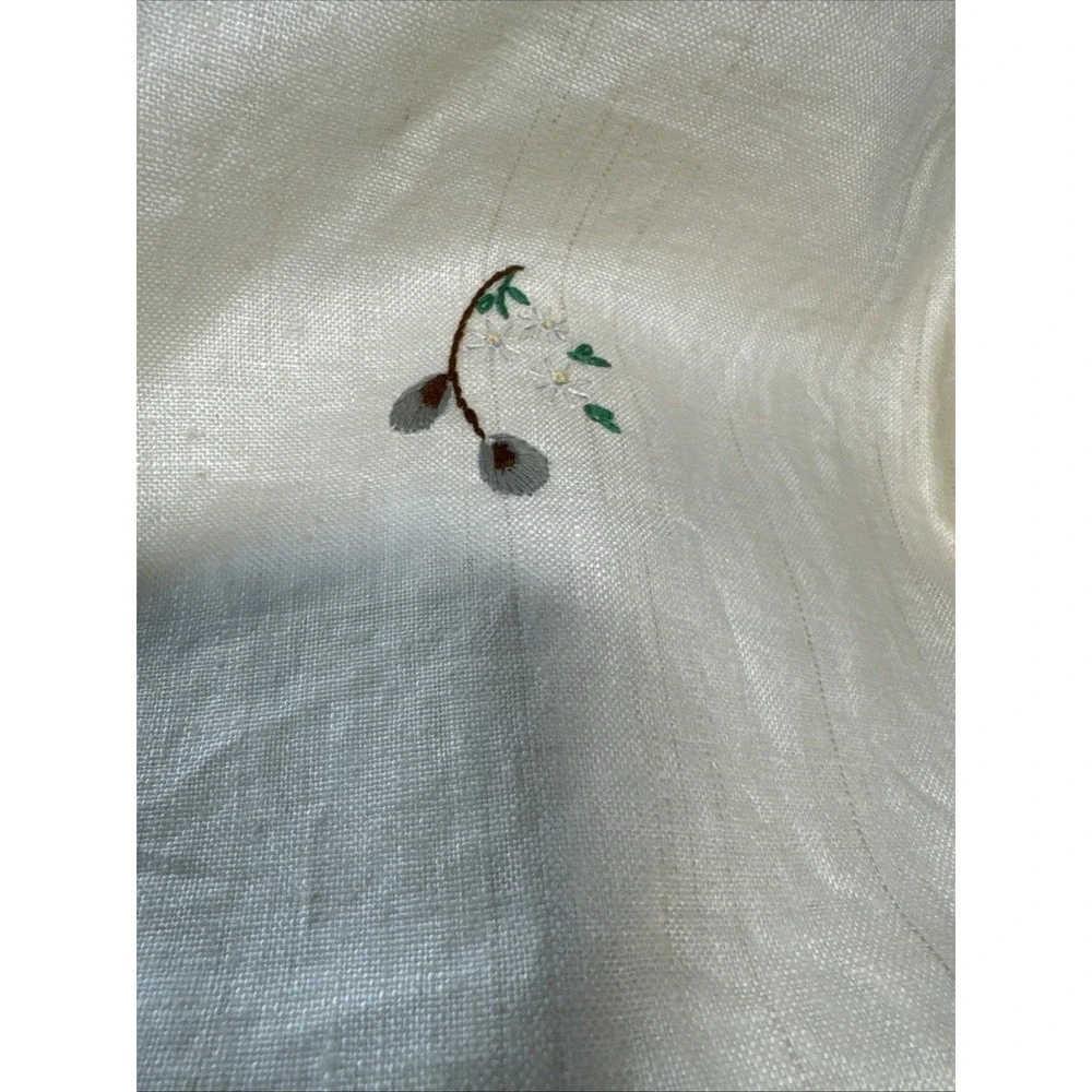 VTG Linen Hand Embroidered Cross Stitch Tablecloth Floral 54x68